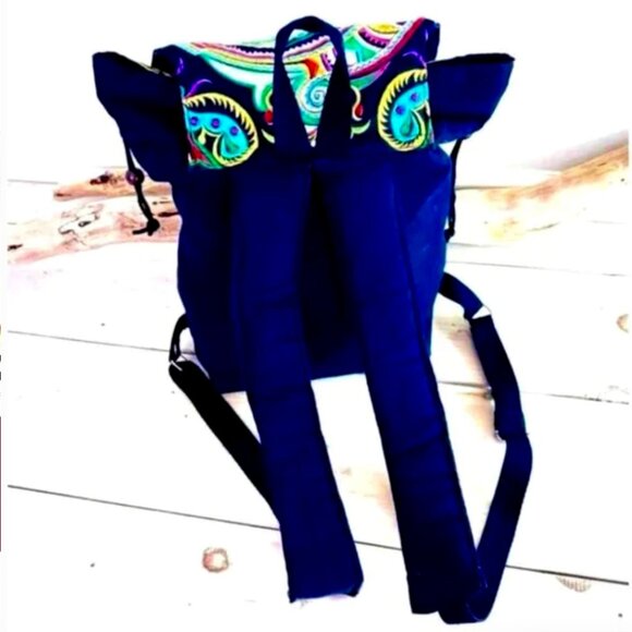 WANDERLUST BACKPACK Embroidered Travel Bag Bucket Bag Drawstring Bag Hobo Bag - Picture 4 of 7